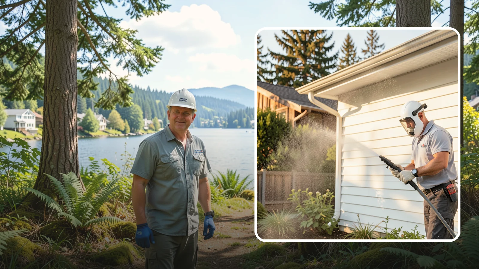 House Washing in Milton, King County, WA - Our house washing lifts the green film, mildew, and grime that Western Washington's damp climate leaves on your siding.