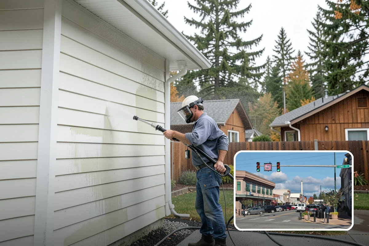 House Washing in Monroe, Snohomish County, WA - Removes the tell-tale green sheen that shade and moisture create