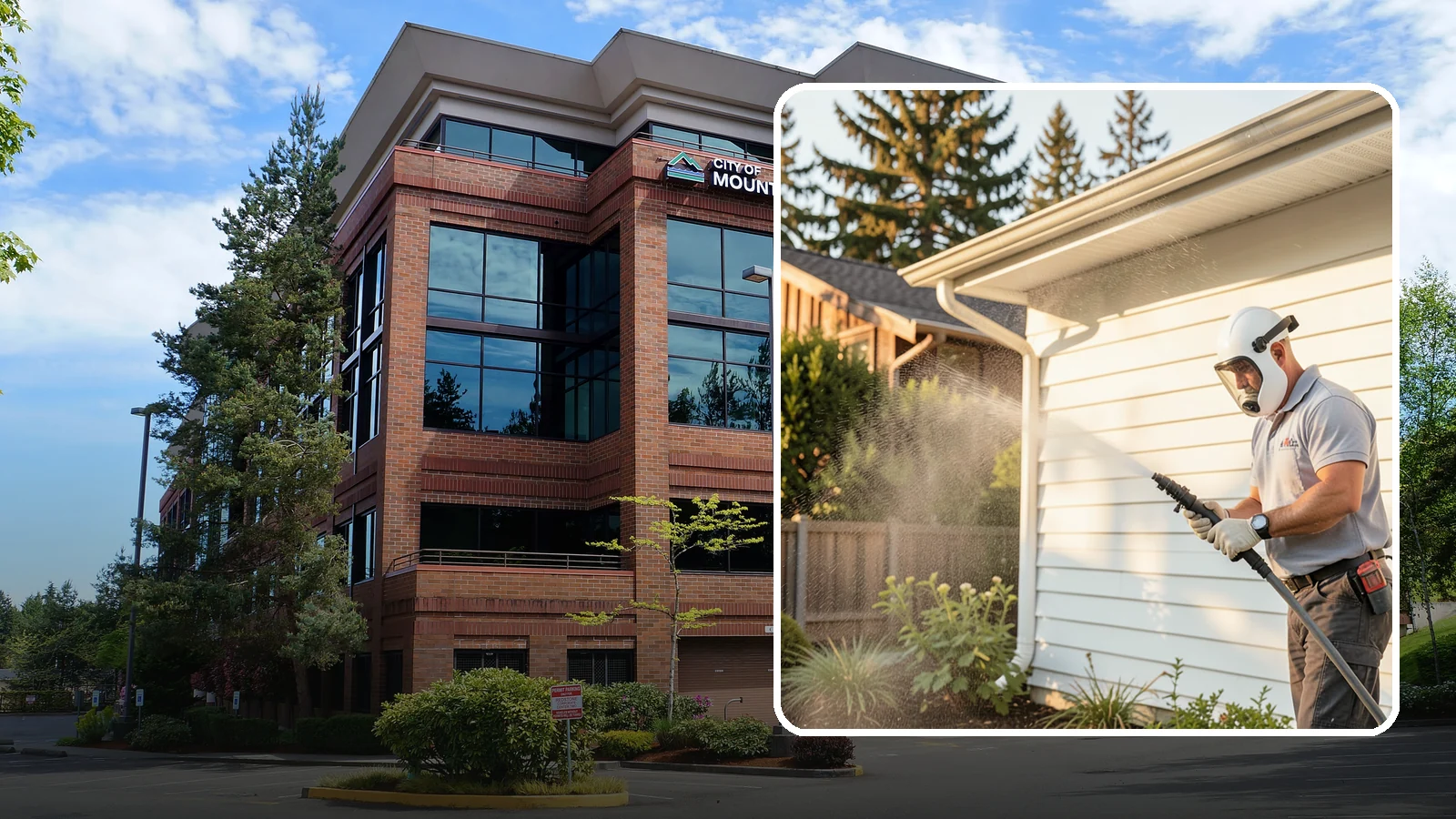 House Washing in Mountlake Terrace, Snohomish County, WA - Our house washing lifts the green film, mildew, and grime that Western Washington's damp climate leaves on your siding.