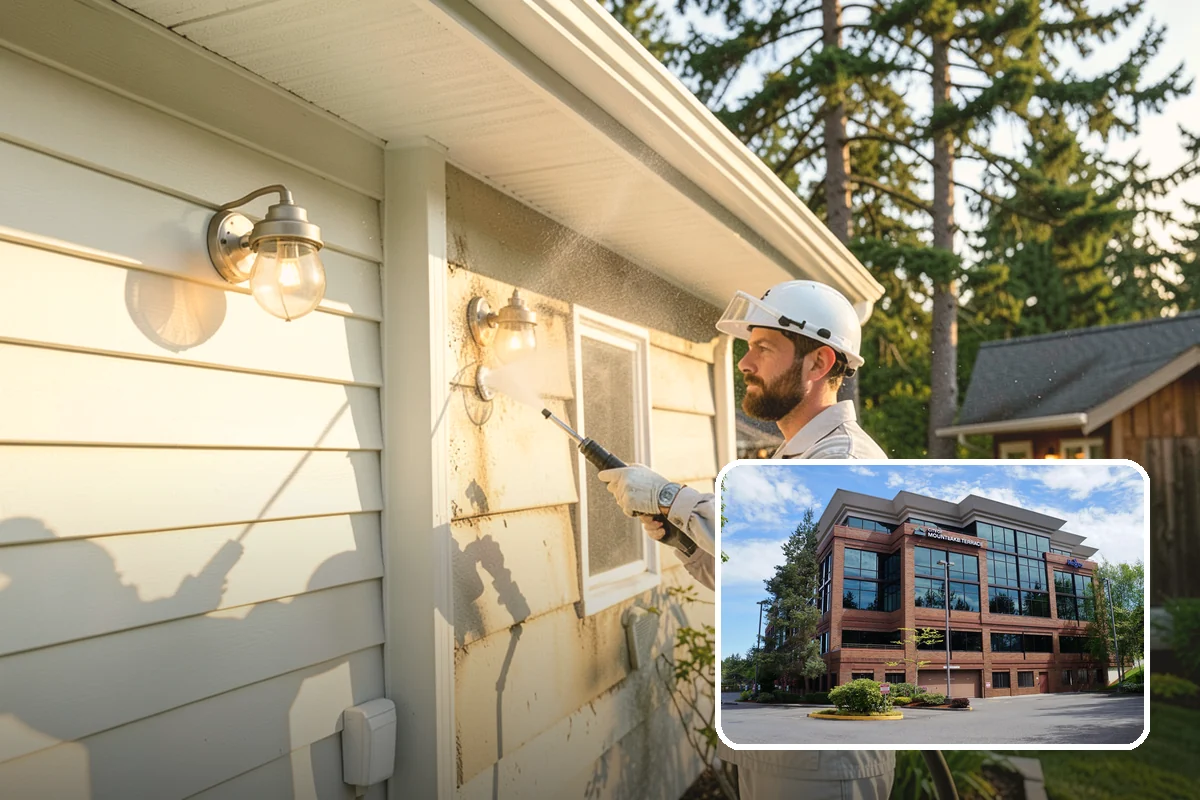 House Washing in Mountlake Terrace, Snohomish County, WA - Removes the tell-tale green sheen that shade and moisture create