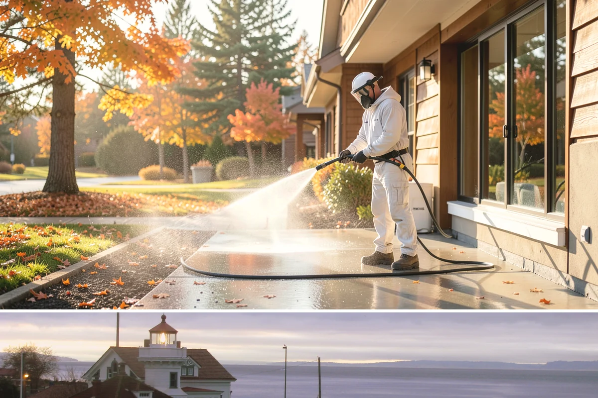 House Washing in Mukilteo, Snohomish County, WA - Late spring through early fall gives the driest windows for treatment to dwell and dry properly before the next rain.