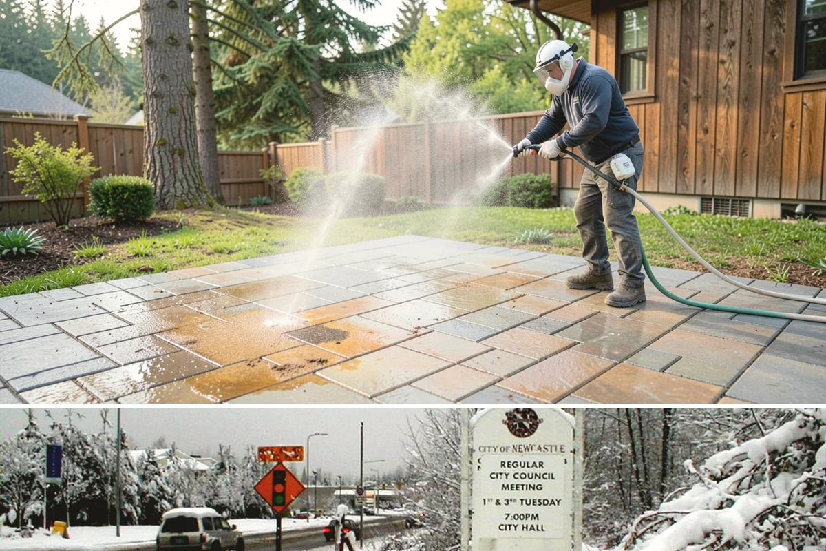 House Washing in Newcastle, King County, WA - Late spring through early fall gives the driest windows for treatment to dwell and dry properly before the next rain.