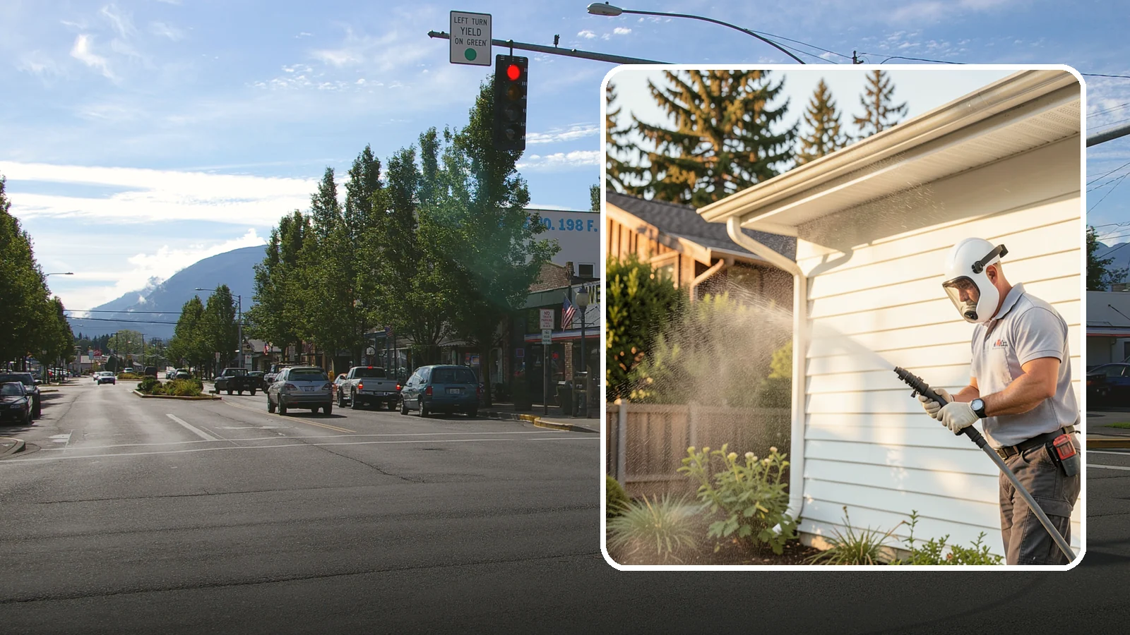 House Washing in North Bend, King County, WA - Our house washing lifts the green film, mildew, and grime that Western Washington's damp climate leaves on your siding.
