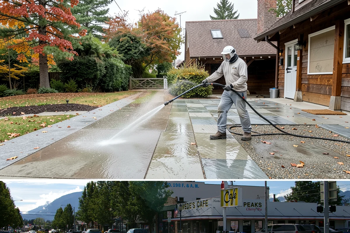 House Washing in North Bend, King County, WA - Late spring through early fall gives the driest windows for treatment to dwell and dry properly before the next rain.