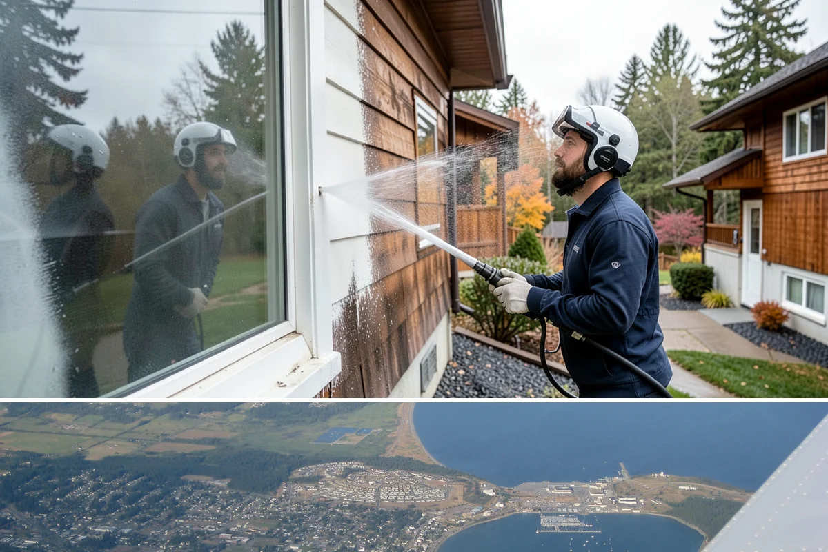 House Washing in Oak Harbor, Island County, WA - Late spring through early fall gives the driest windows for treatment to dwell and dry properly before the next rain.