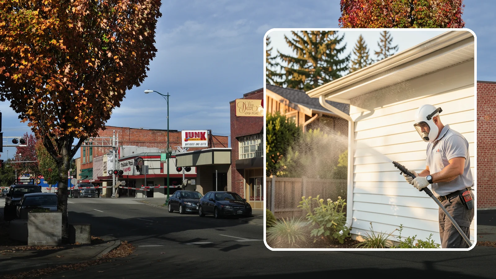 House Washing in Puyallup, Pierce County, WA - Our house washing lifts the green film, mildew, and grime that Western Washington's damp climate leaves on your siding.