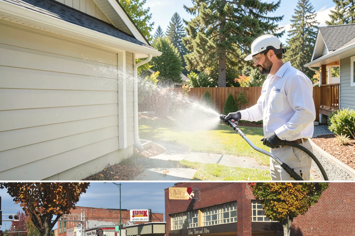 House Washing in Puyallup, Pierce County, WA - Late spring through early fall gives the driest windows for treatment to dwell and dry properly before the next rain.