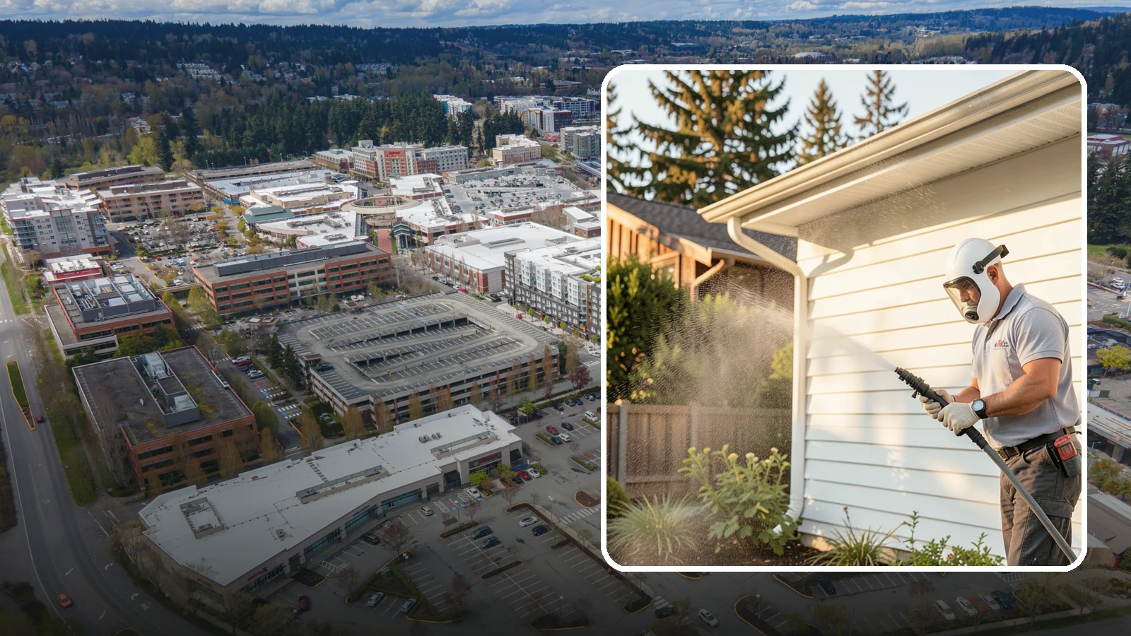 House Washing in Redmond, King County, WA - Our house washing lifts the green film, mildew, and grime that Western Washington's damp climate leaves on your siding.