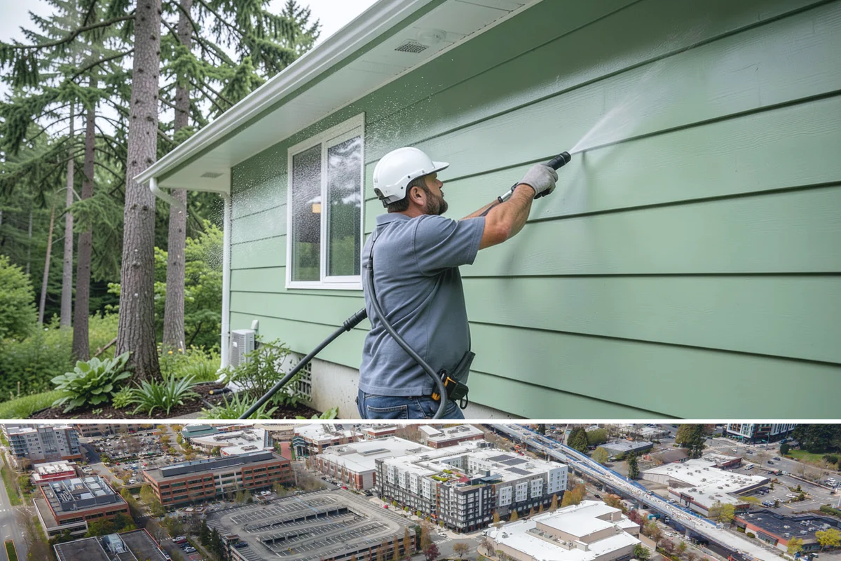 House Washing in Redmond, King County, WA - Late spring through early fall gives the driest windows for treatment to dwell and dry properly before the next rain.