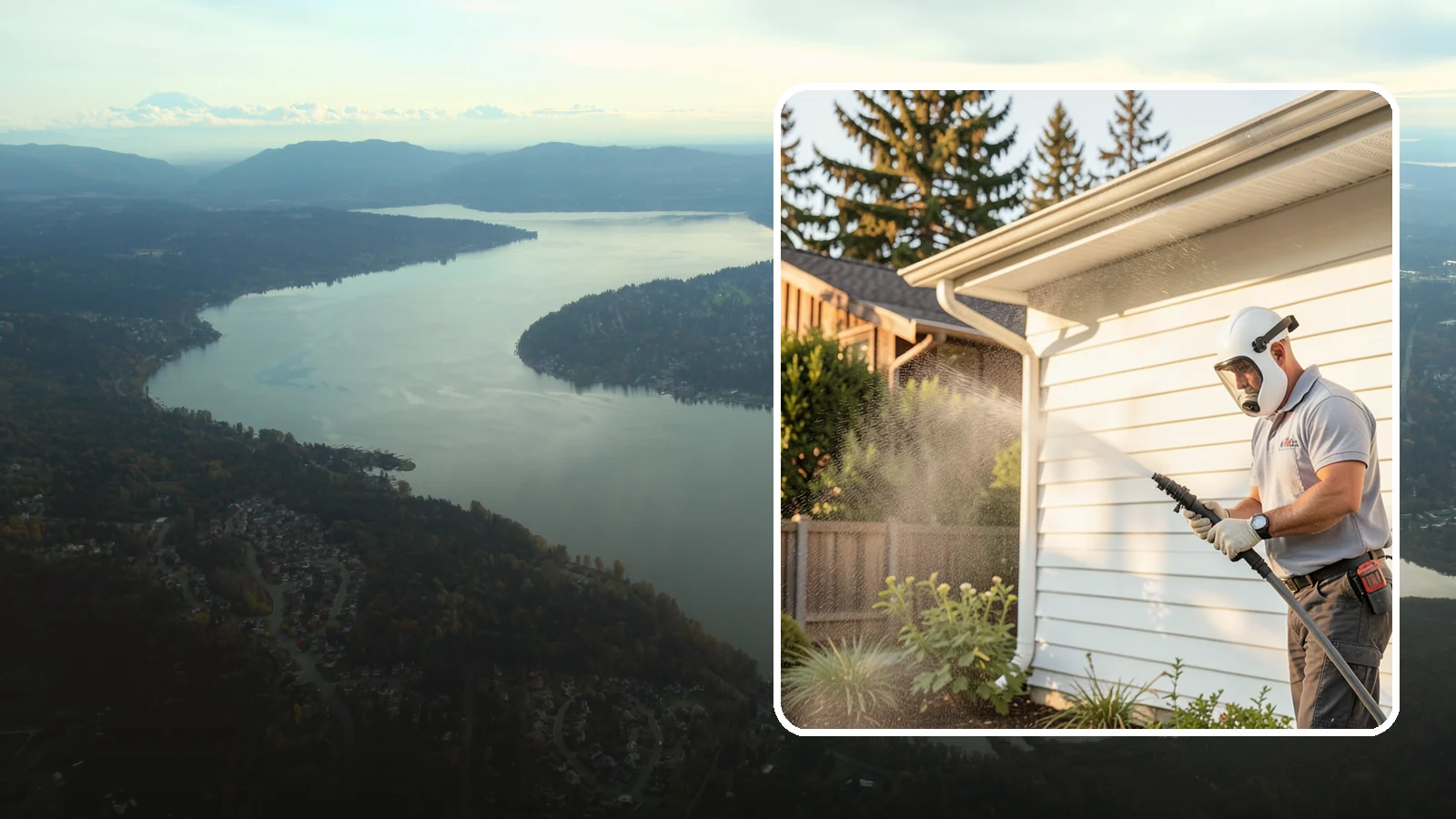 House Washing in Sammamish, King County, WA - Our house washing lifts the green film, mildew, and grime that Western Washington's damp climate leaves on your siding.