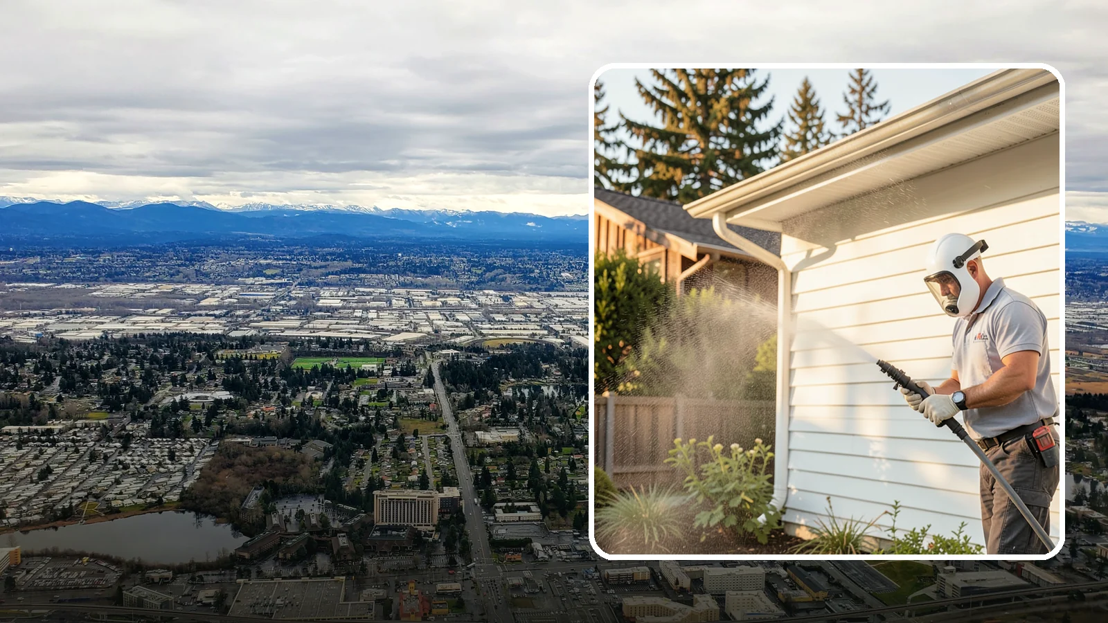 House Washing in SeaTac, King County, WA - Our house washing lifts the green film, mildew, and grime that Western Washington's damp climate leaves on your siding.