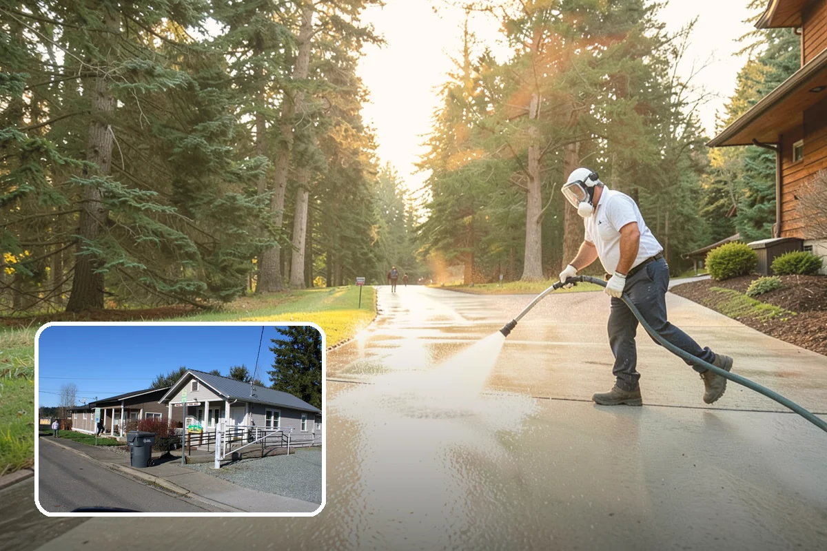 House Washing in South Prairie, Pierce County, WA - Removes the tell-tale green sheen that shade and moisture create