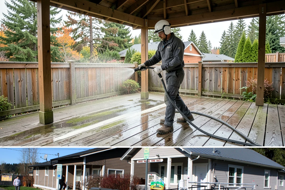 House Washing in South Prairie, Pierce County, WA - Late spring through early fall gives the driest windows for treatment to dwell and dry properly before the next rain.