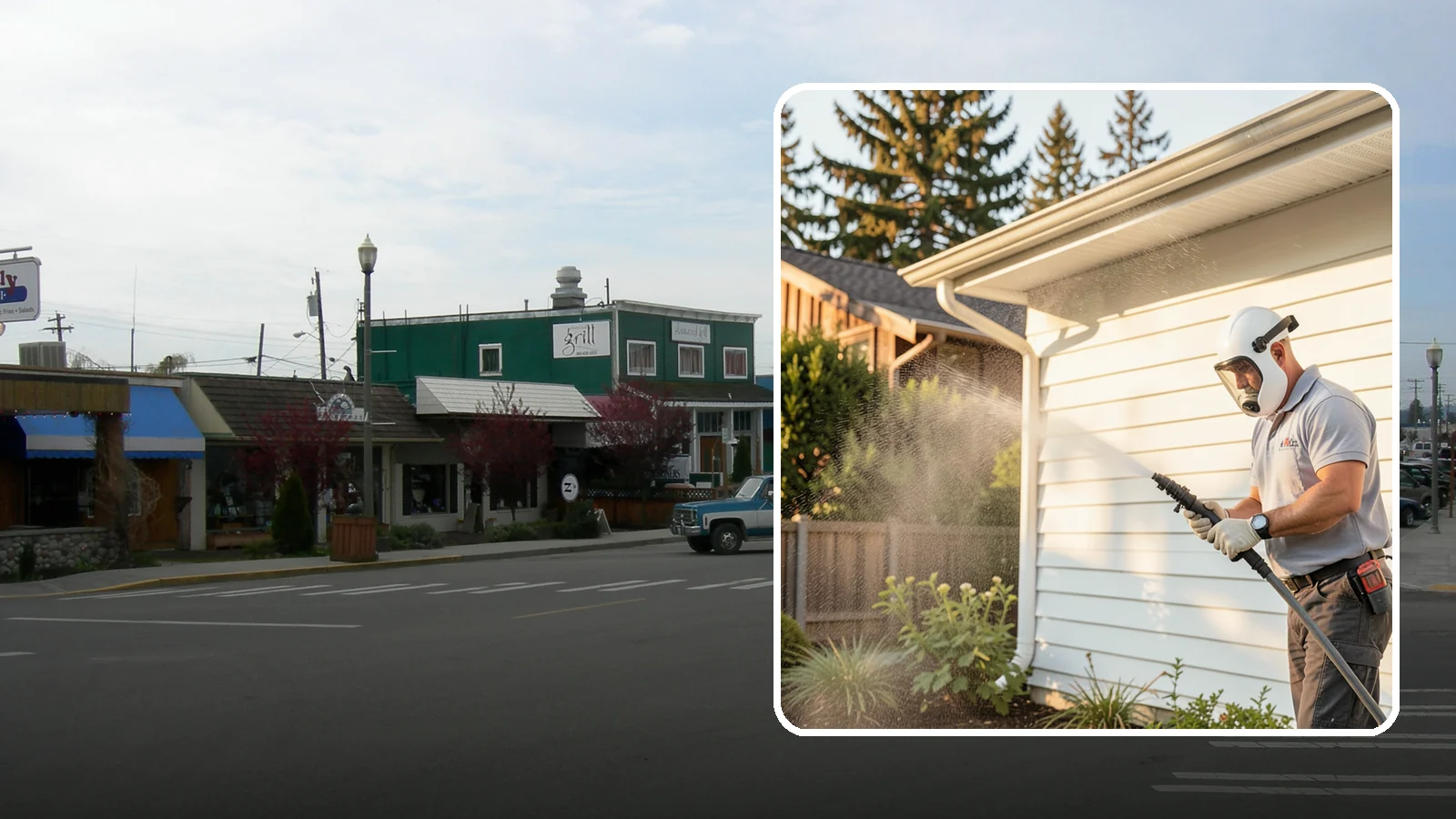 House Washing in Stanwood, Snohomish County, WA - Our house washing lifts the green film, mildew, and grime that Western Washington's damp climate leaves on your siding.