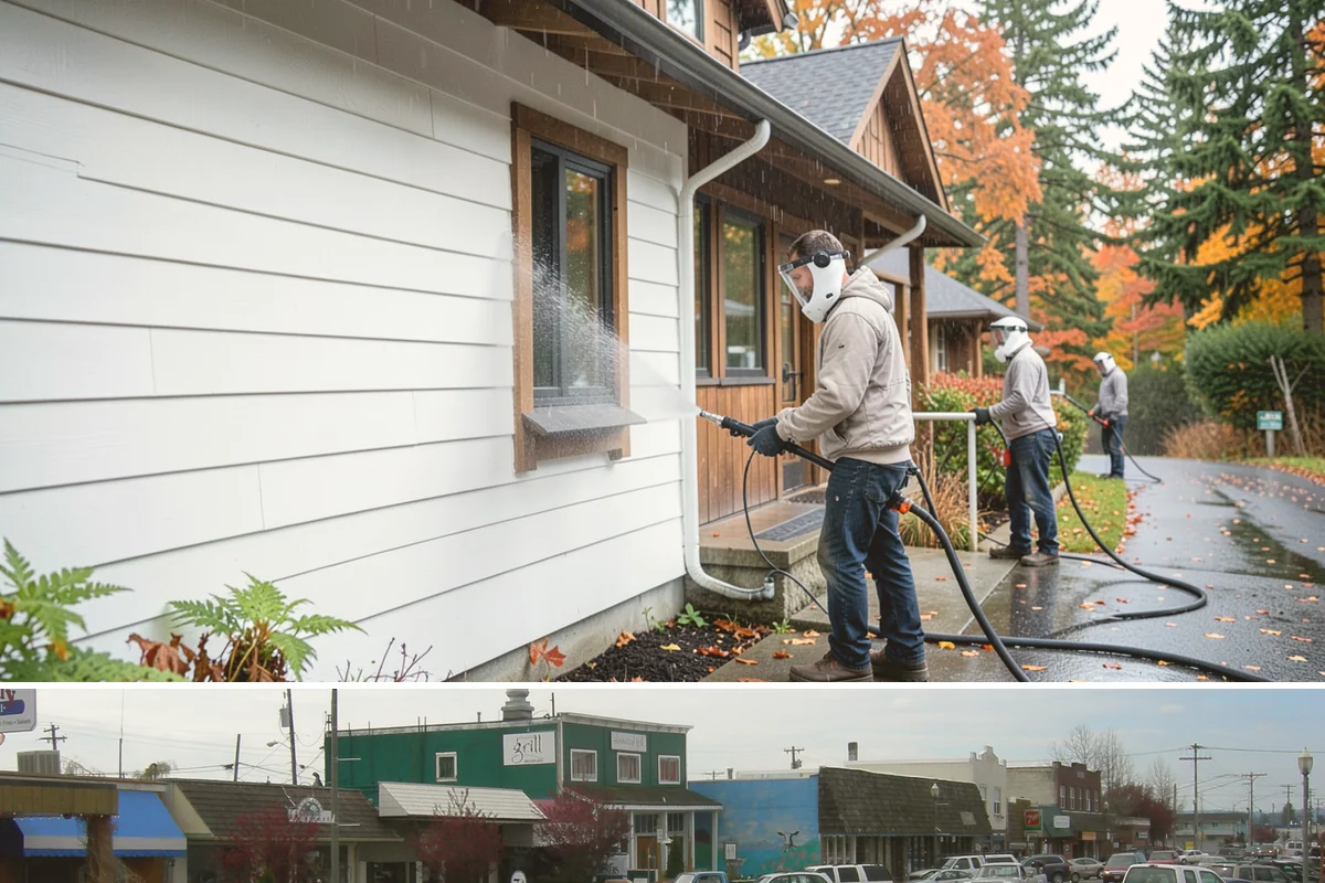 House Washing in Stanwood, Snohomish County, WA - Late spring through early fall gives the driest windows for treatment to dwell and dry properly before the next rain.