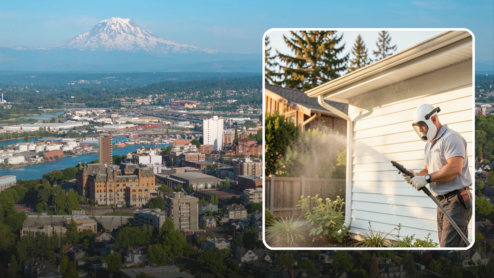 House Washing in Tacoma, Pierce County, WA - Our house washing lifts the green film, mildew, and grime that Western Washington's damp climate leaves on your siding.