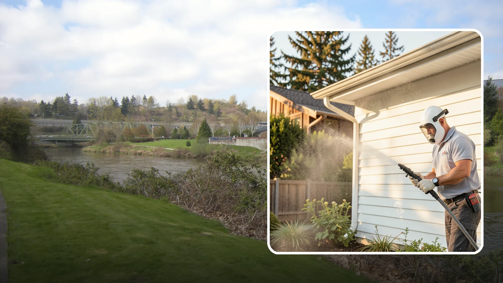 House Washing in Tukwila, King County, WA - Our house washing lifts the green film, mildew, and grime that Western Washington's damp climate leaves on your siding.