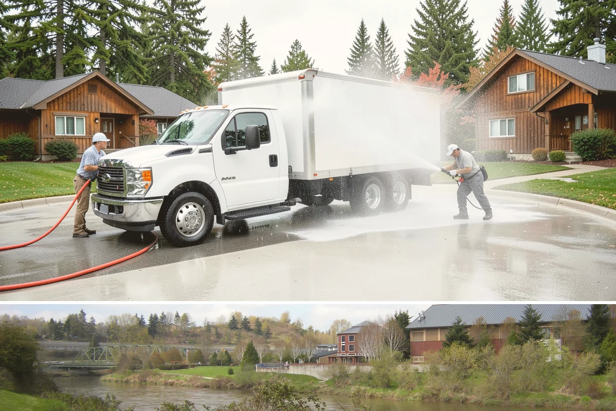 House Washing in Tukwila, King County, WA - Late spring through early fall gives the driest windows for treatment to dwell and dry properly before the next rain.