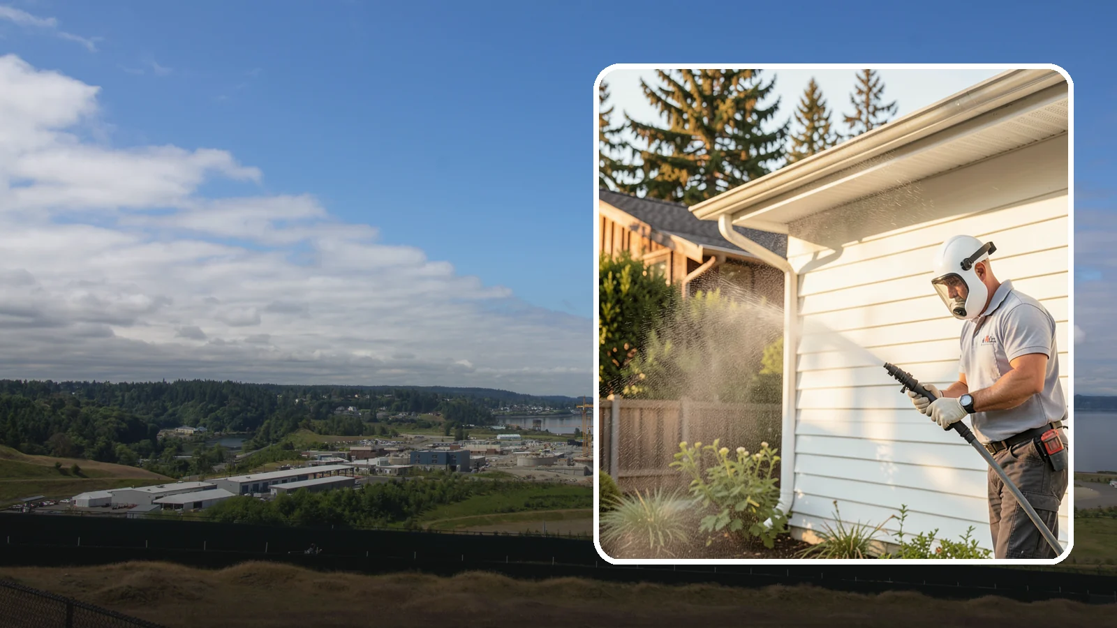 House Washing in University Place, Pierce County, WA - Our house washing lifts the green film, mildew, and grime that Western Washington's damp climate leaves on your siding.
