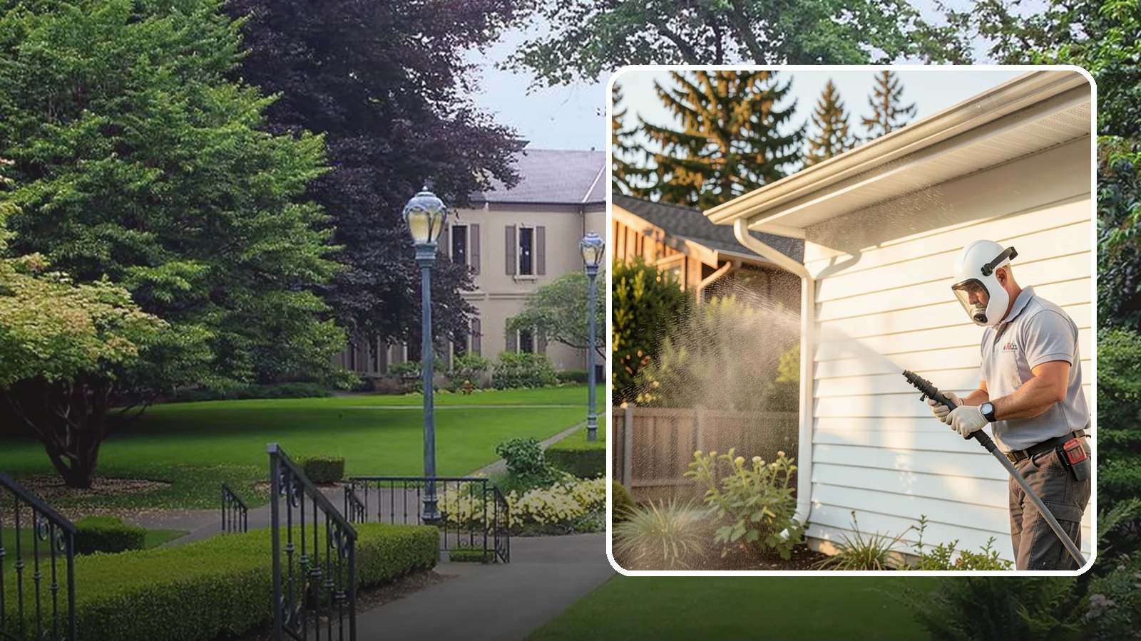 House Washing in Woodinville, King County, WA - Our house washing lifts the green film, mildew, and grime that Western Washington's damp climate leaves on your siding.