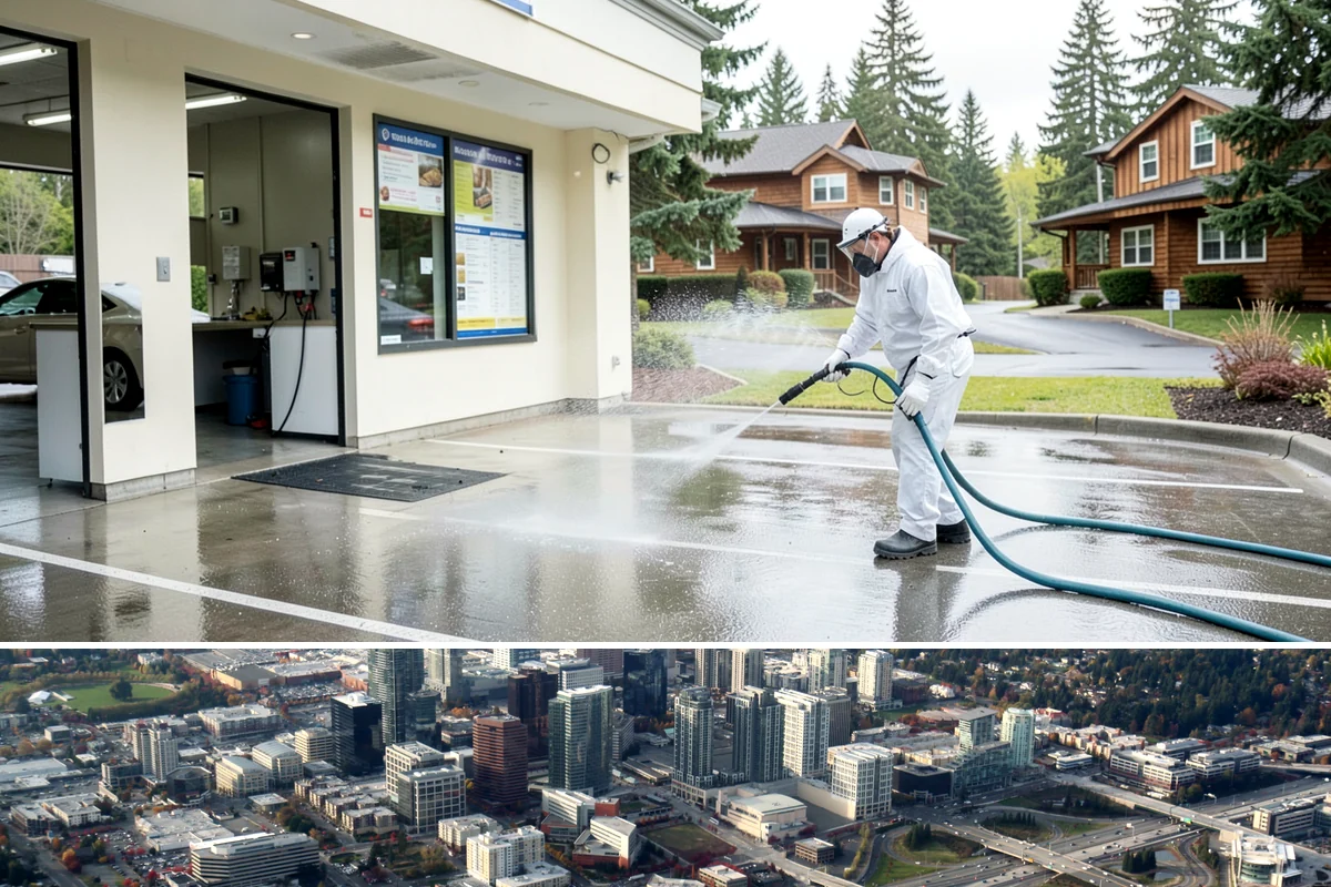 Industrial Cleaning in Bellevue, King County, WA - Industrial exteriors can be serviced year-round, with heavy degreasing scheduled in drier months for easier runoff containment.