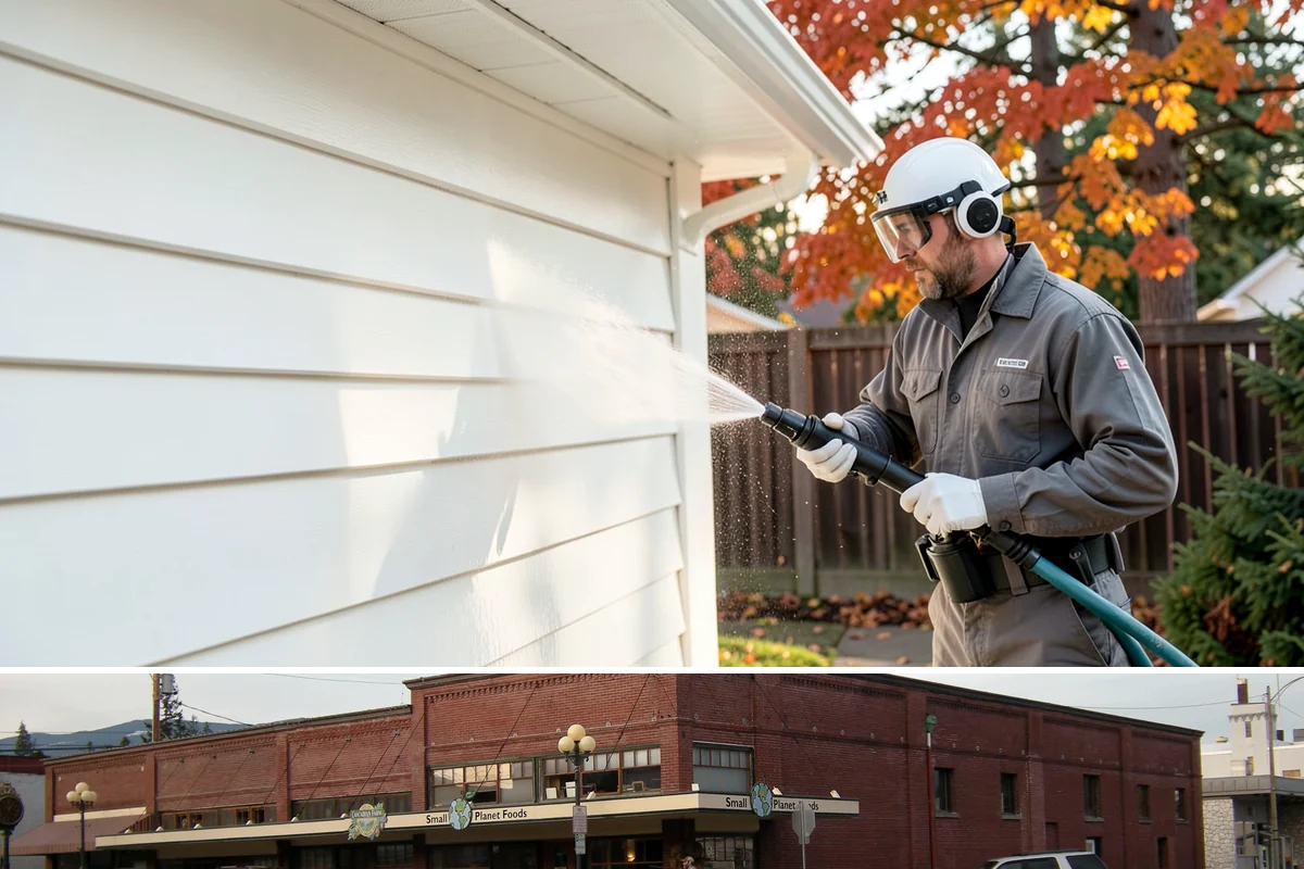 Industrial Cleaning in Sedro-Woolley, Skagit County, WA - Industrial exteriors can be serviced year-round, with heavy degreasing scheduled in drier months for easier runoff containment.