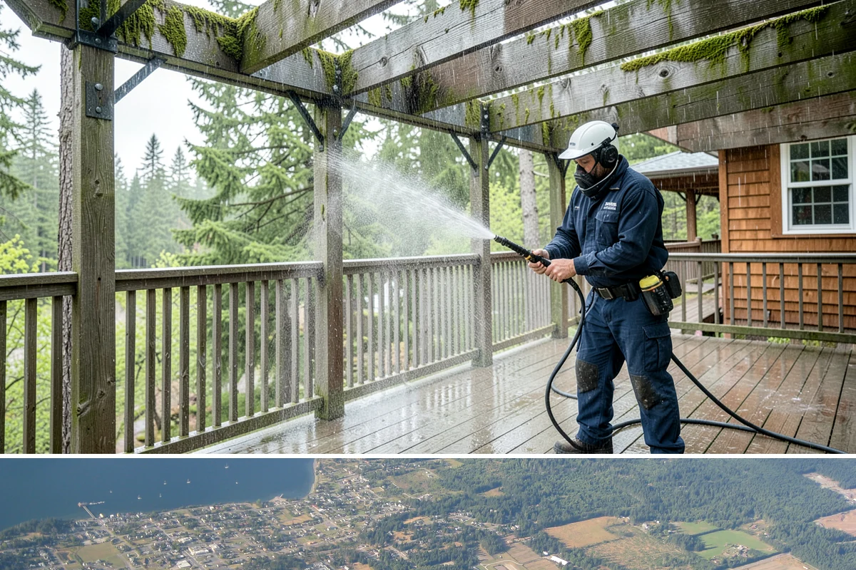 Iron Fence Washing in Coupeville, Island County, WA - A dry summer day helps the metal dry quickly and lowers the chance of new rust forming after the wash.