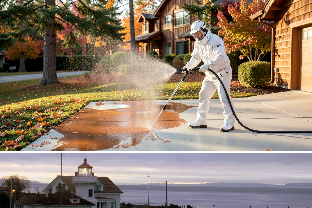 Iron Fence Washing in Mukilteo, Snohomish County, WA - A dry summer day helps the metal dry quickly and lowers the chance of new rust forming after the wash.