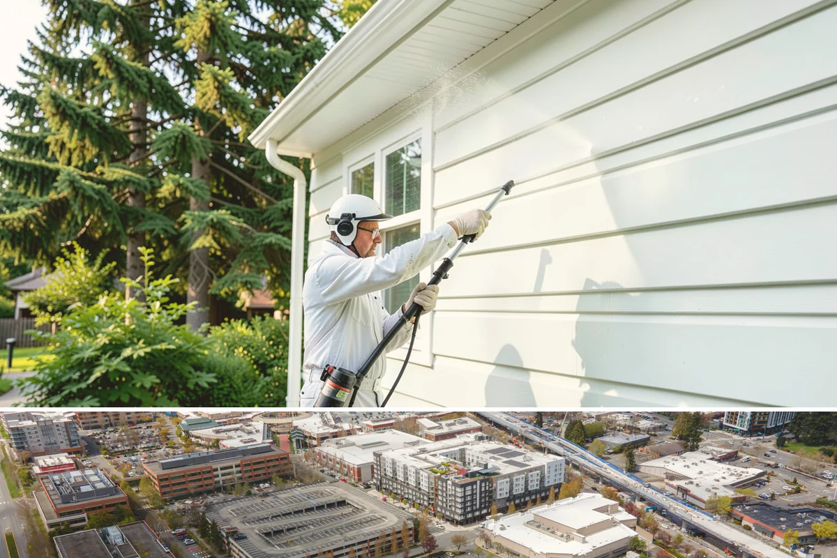 Iron Fence Washing in Redmond, King County, WA - A dry summer day helps the metal dry quickly and lowers the chance of new rust forming after the wash.