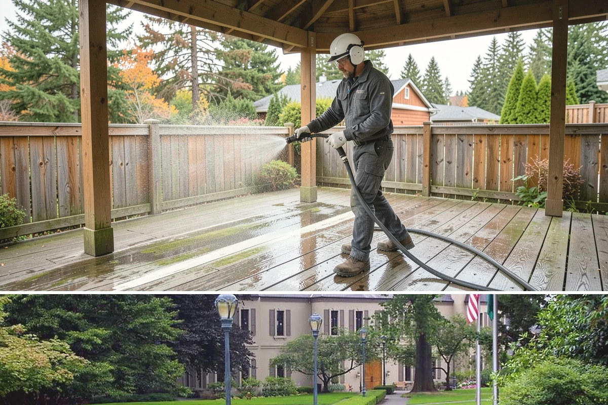 Iron Fence Washing in Woodinville, King County, WA - A dry summer day helps the metal dry quickly and lowers the chance of new rust forming after the wash.