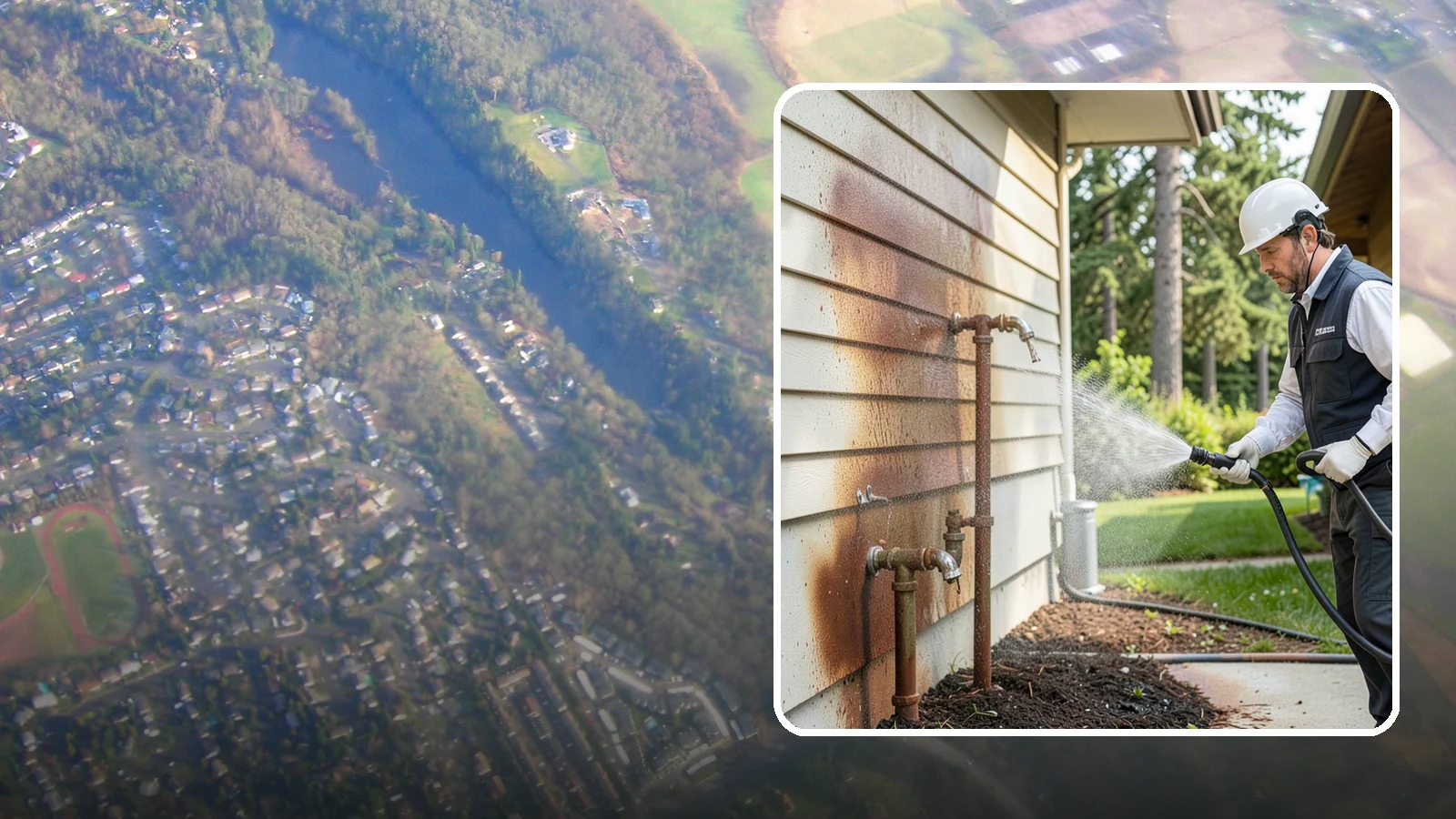 Irrigation Rust Removal in Algona, King County, WA - Removal of rust stains left by sprinklers and iron-rich well water on concrete, siding, and fencing.