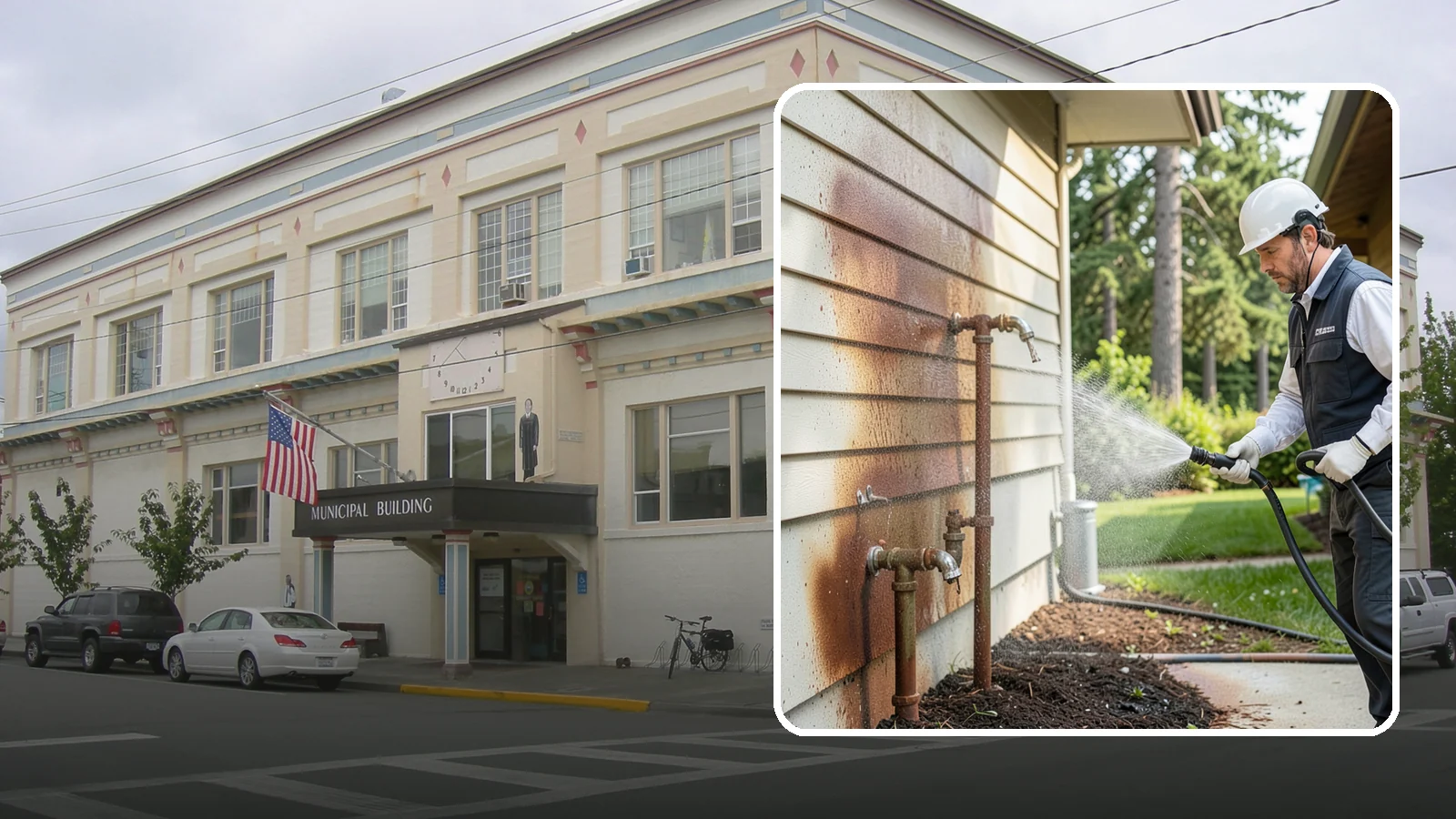 Irrigation Rust Removal in Anacortes, Skagit County, WA - Removal of rust stains left by sprinklers and iron-rich well water on concrete, siding, and fencing.