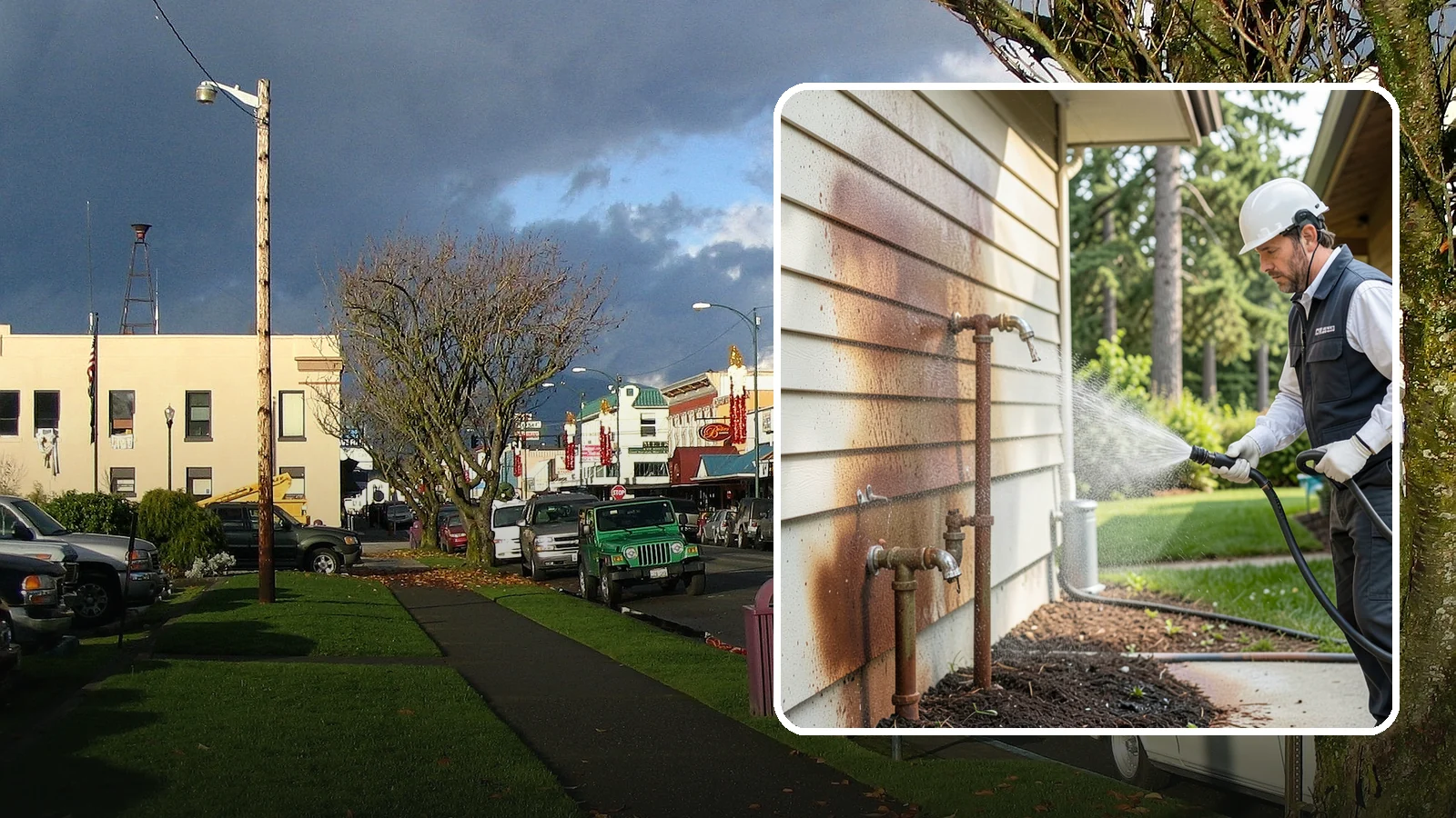 Irrigation Rust Removal in Arlington, Snohomish County, WA - Removal of rust stains left by sprinklers and iron-rich well water on concrete, siding, and fencing.