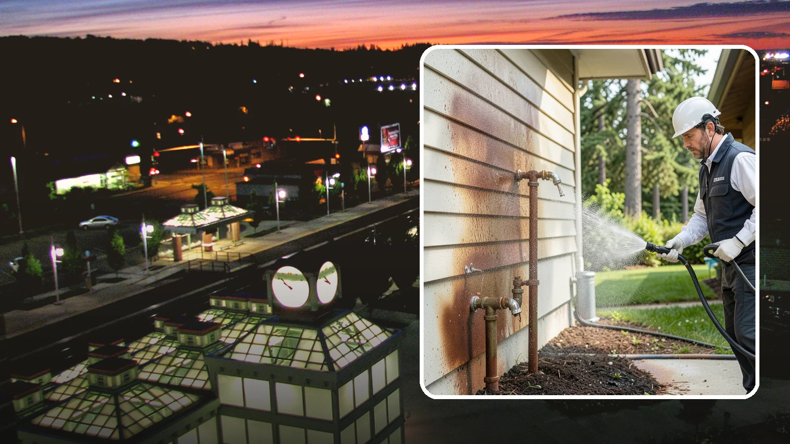 Irrigation Rust Removal in Auburn, King County, WA - Removal of rust stains left by sprinklers and iron-rich well water on concrete, siding, and fencing.