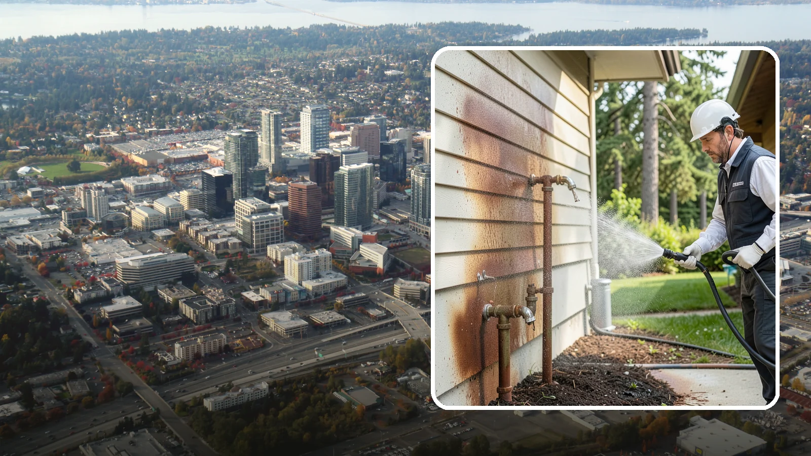 Irrigation Rust Removal in Bellevue, King County, WA - Removal of rust stains left by sprinklers and iron-rich well water on concrete, siding, and fencing.