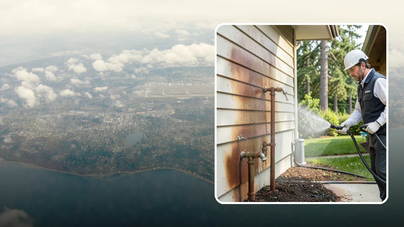 Irrigation Rust Removal in Burien, King County, WA - Removal of rust stains left by sprinklers and iron-rich well water on concrete, siding, and fencing.