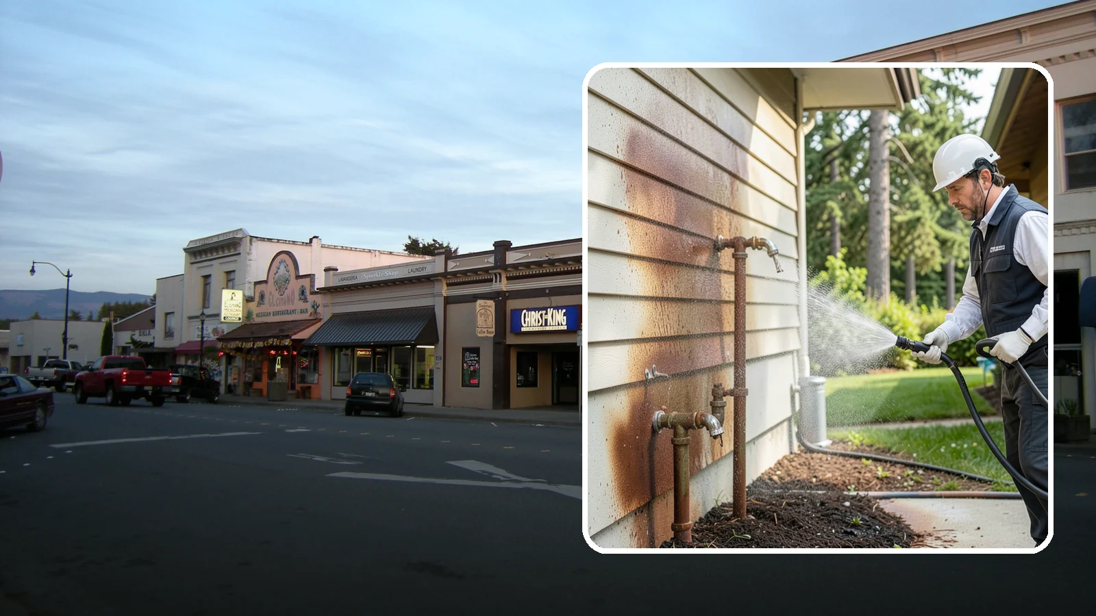 Irrigation Rust Removal in Burlington, Skagit County, WA - Removal of rust stains left by sprinklers and iron-rich well water on concrete, siding, and fencing.