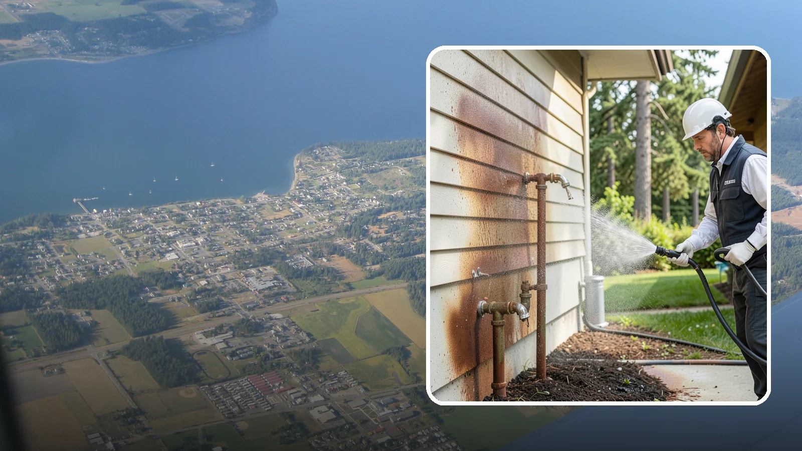 Irrigation Rust Removal in Coupeville, Island County, WA - Removal of rust stains left by sprinklers and iron-rich well water on concrete, siding, and fencing.