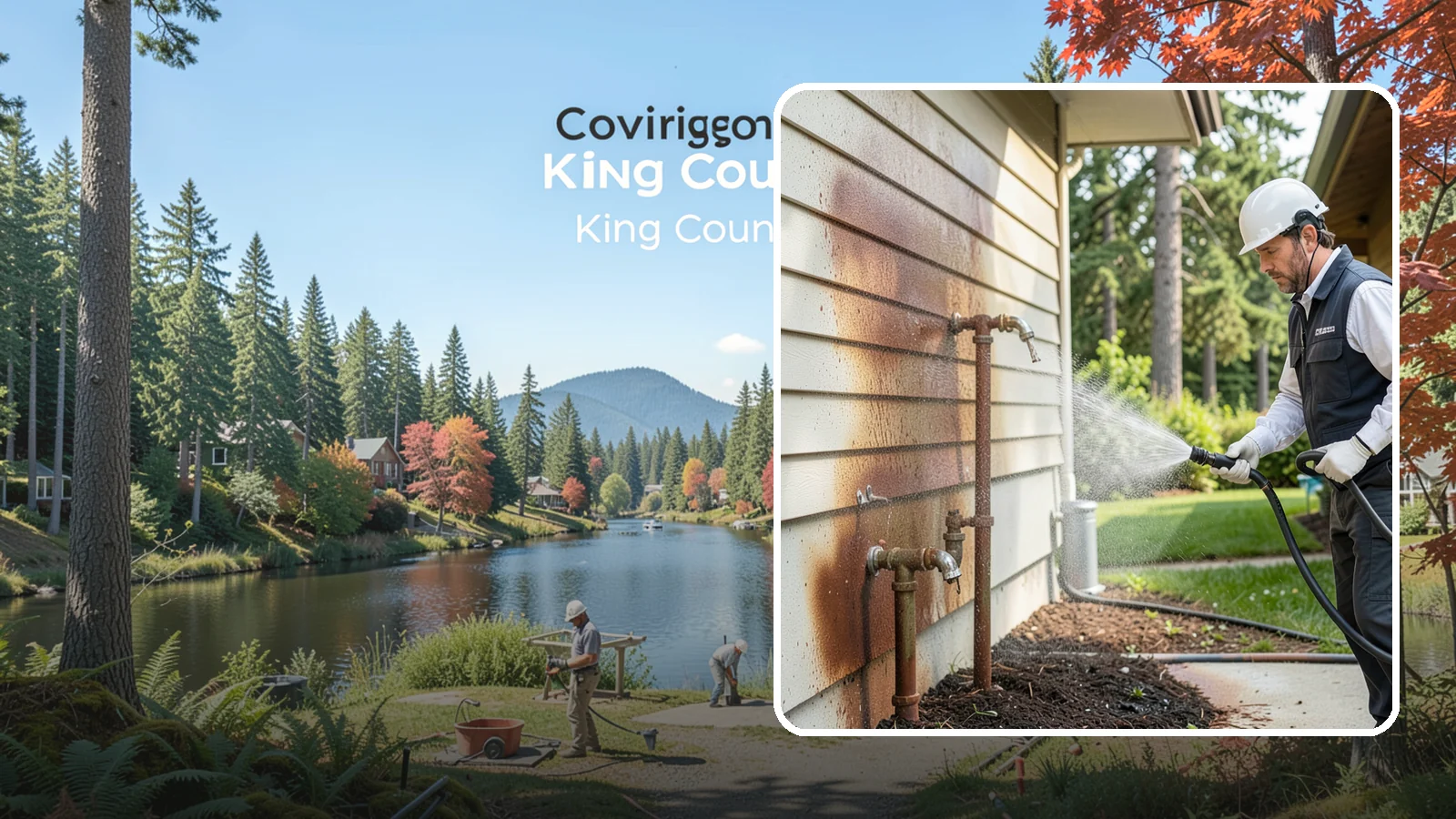 Irrigation Rust Removal in Covington, King County, WA - Removal of rust stains left by sprinklers and iron-rich well water on concrete, siding, and fencing.