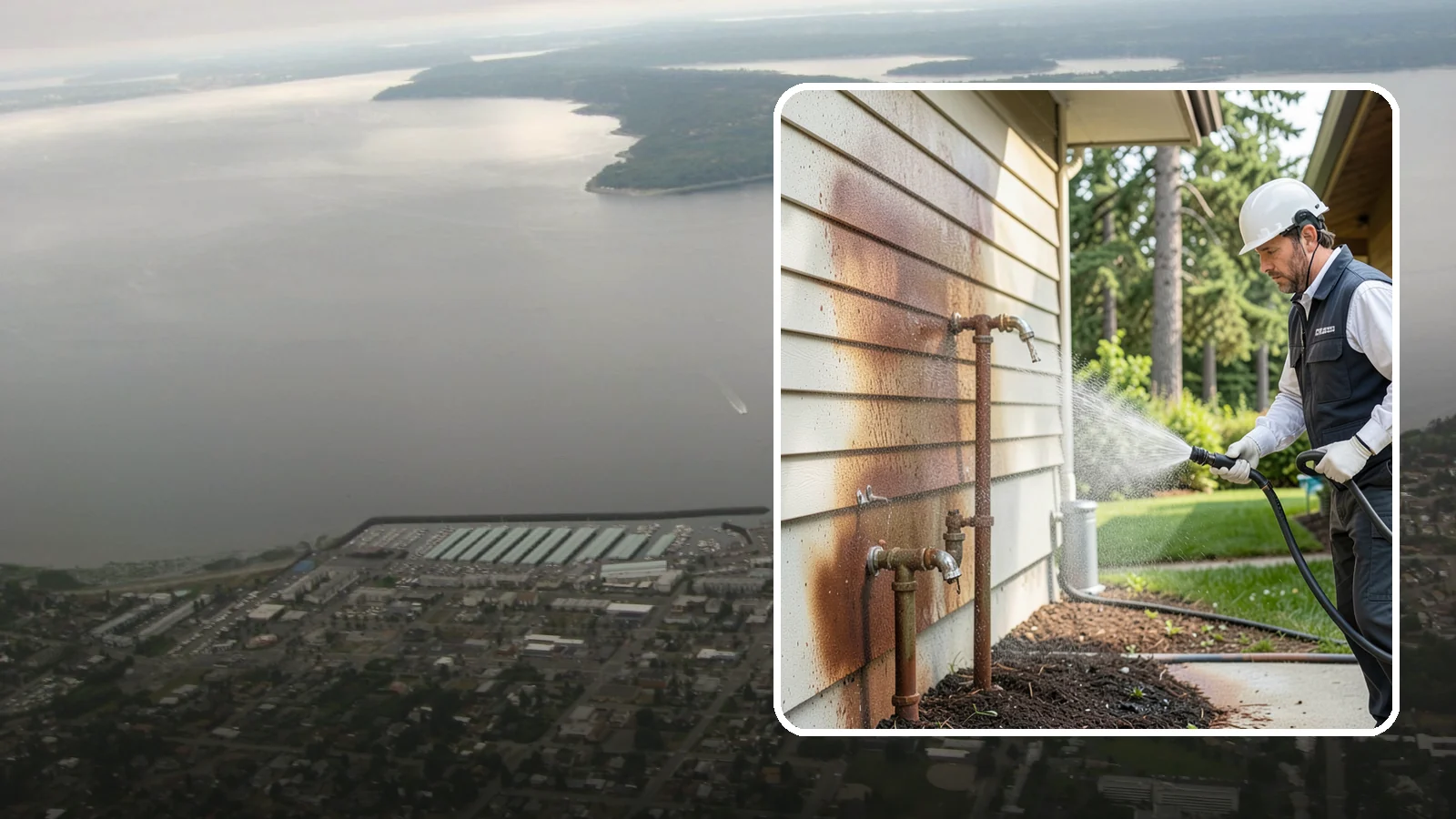 Irrigation Rust Removal in Des Moines, King County, WA - Removal of rust stains left by sprinklers and iron-rich well water on concrete, siding, and fencing.