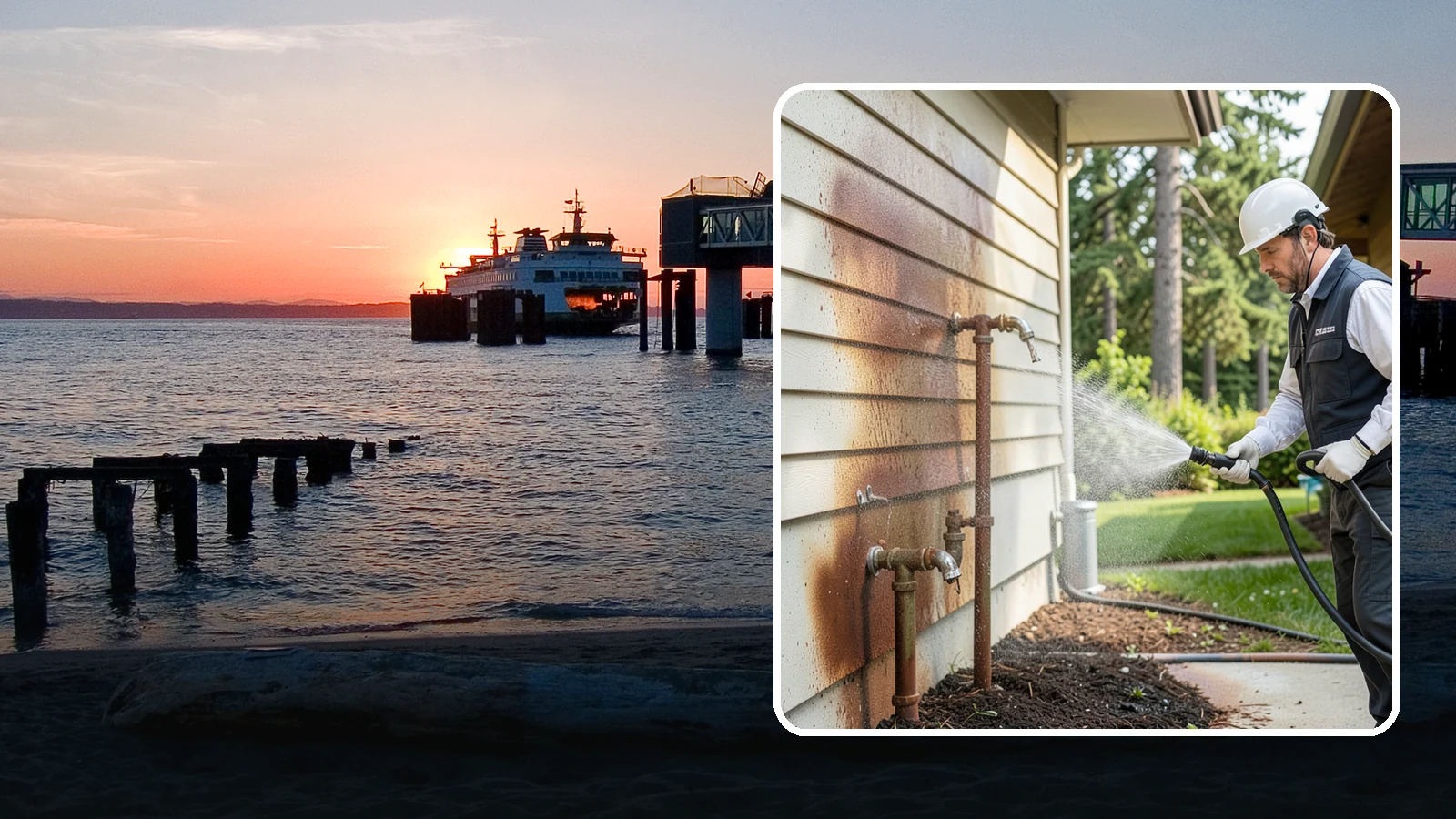 Irrigation Rust Removal in Edmonds, Snohomish County, WA - Removal of rust stains left by sprinklers and iron-rich well water on concrete, siding, and fencing.