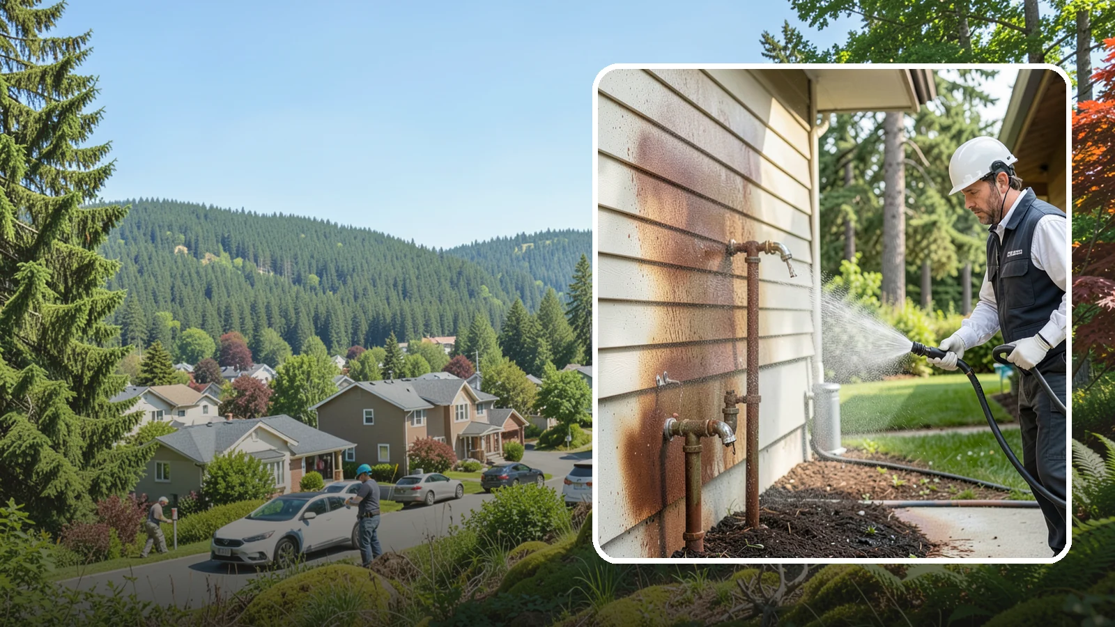 Irrigation Rust Removal in Index, Snohomish County, WA - Removal of rust stains left by sprinklers and iron-rich well water on concrete, siding, and fencing.