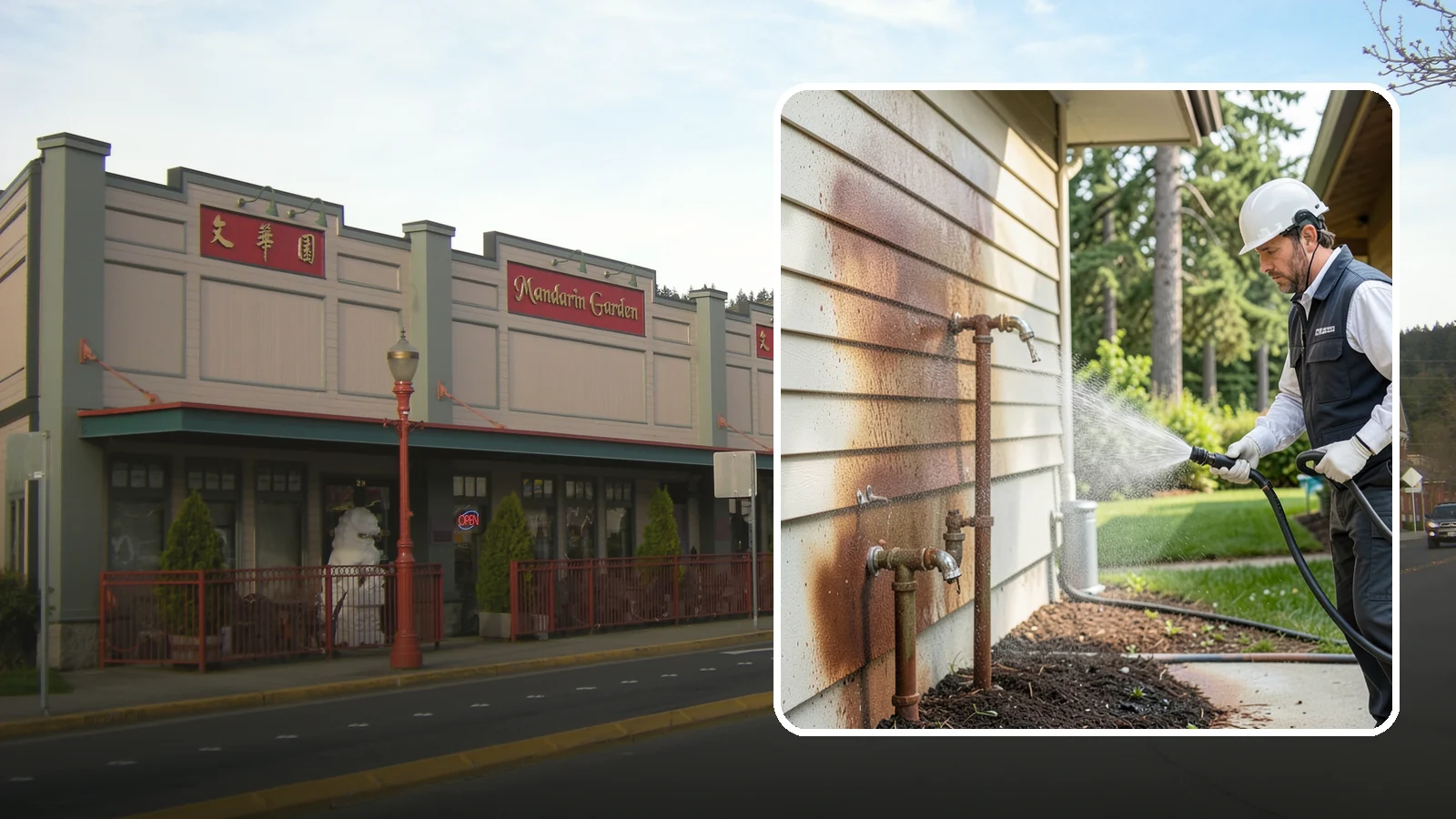 Irrigation Rust Removal in Issaquah, King County, WA - Removal of rust stains left by sprinklers and iron-rich well water on concrete, siding, and fencing.