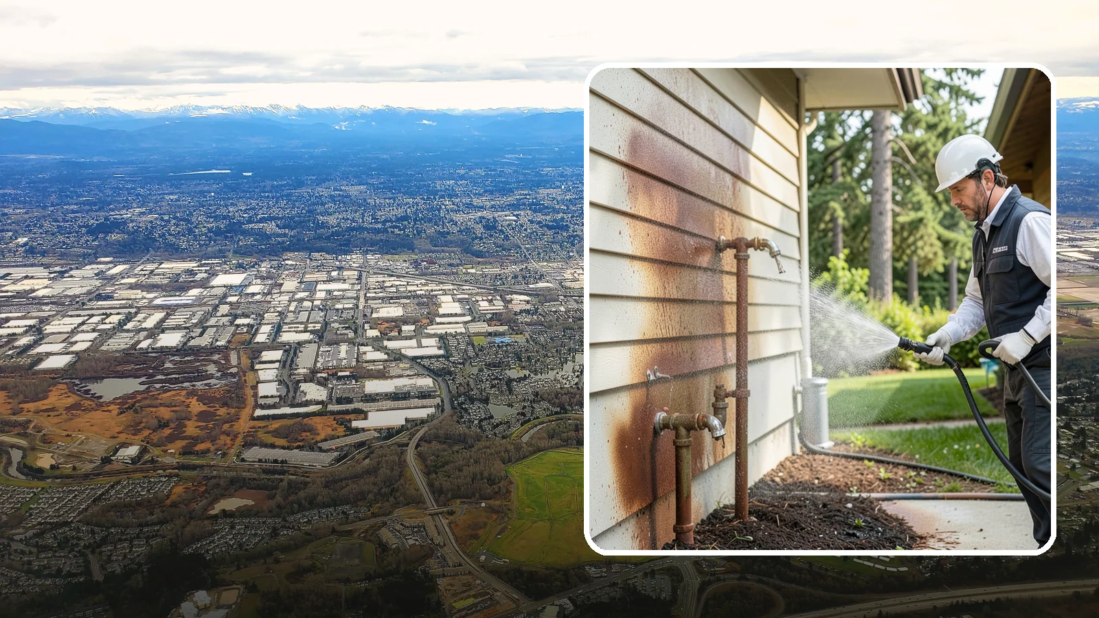 Irrigation Rust Removal in Kent, King County, WA - Removal of rust stains left by sprinklers and iron-rich well water on concrete, siding, and fencing.