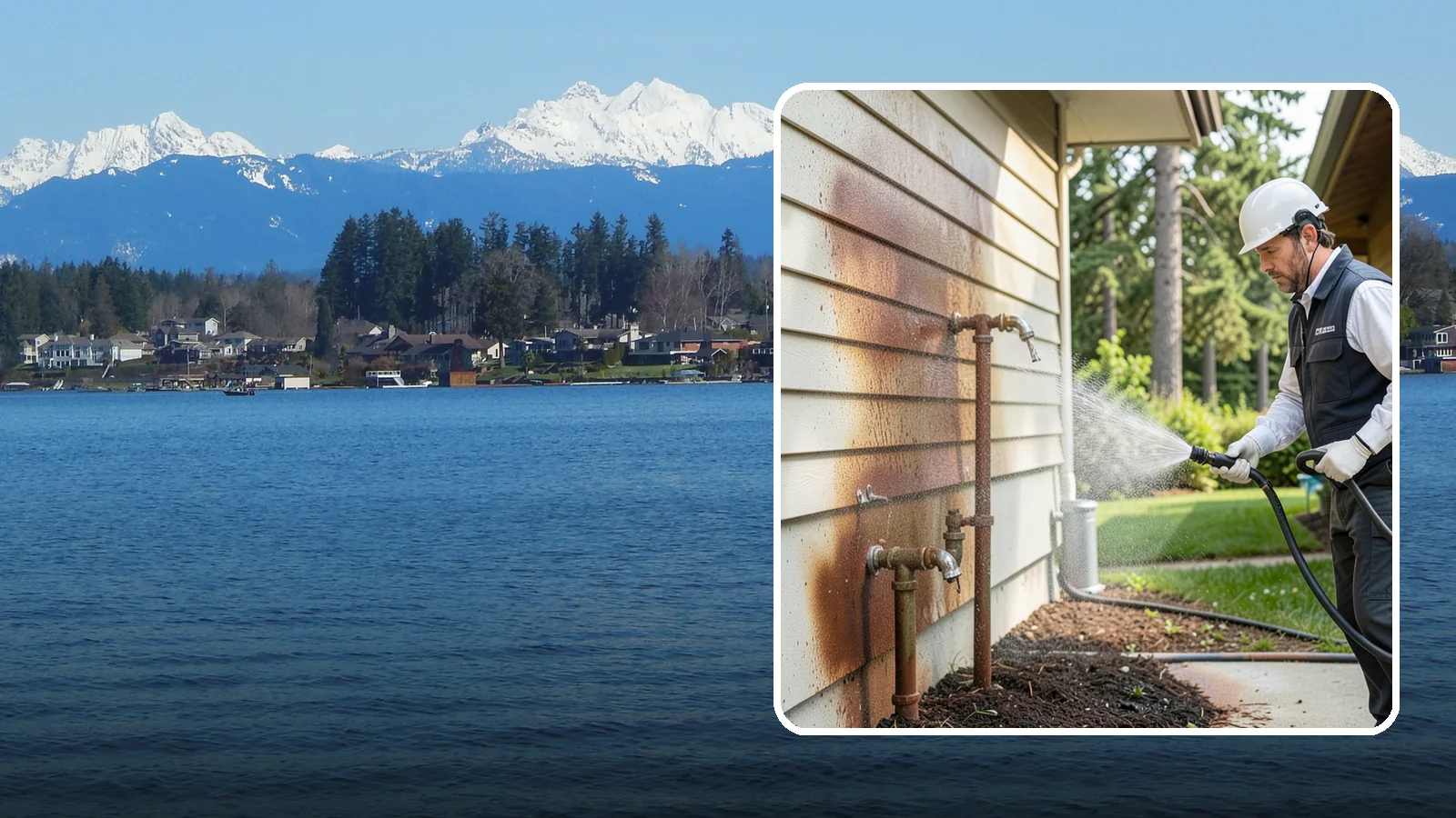Irrigation Rust Removal in Lake Stevens, Snohomish County, WA - Removal of rust stains left by sprinklers and iron-rich well water on concrete, siding, and fencing.