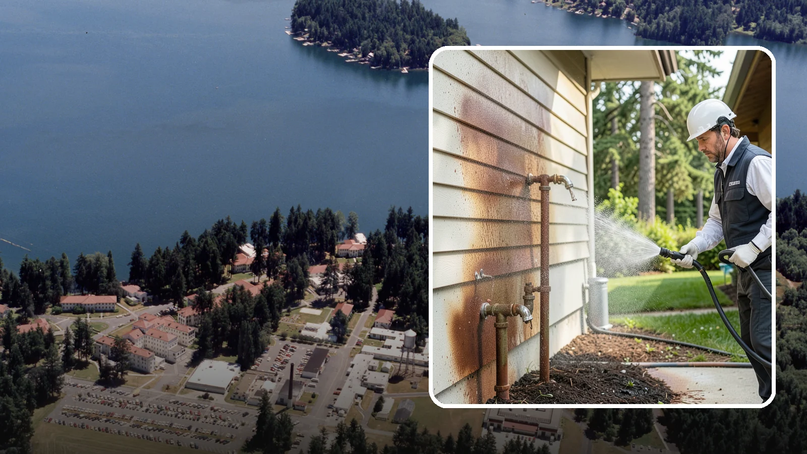Irrigation Rust Removal in Lakewood, Pierce County, WA - Removal of rust stains left by sprinklers and iron-rich well water on concrete, siding, and fencing.