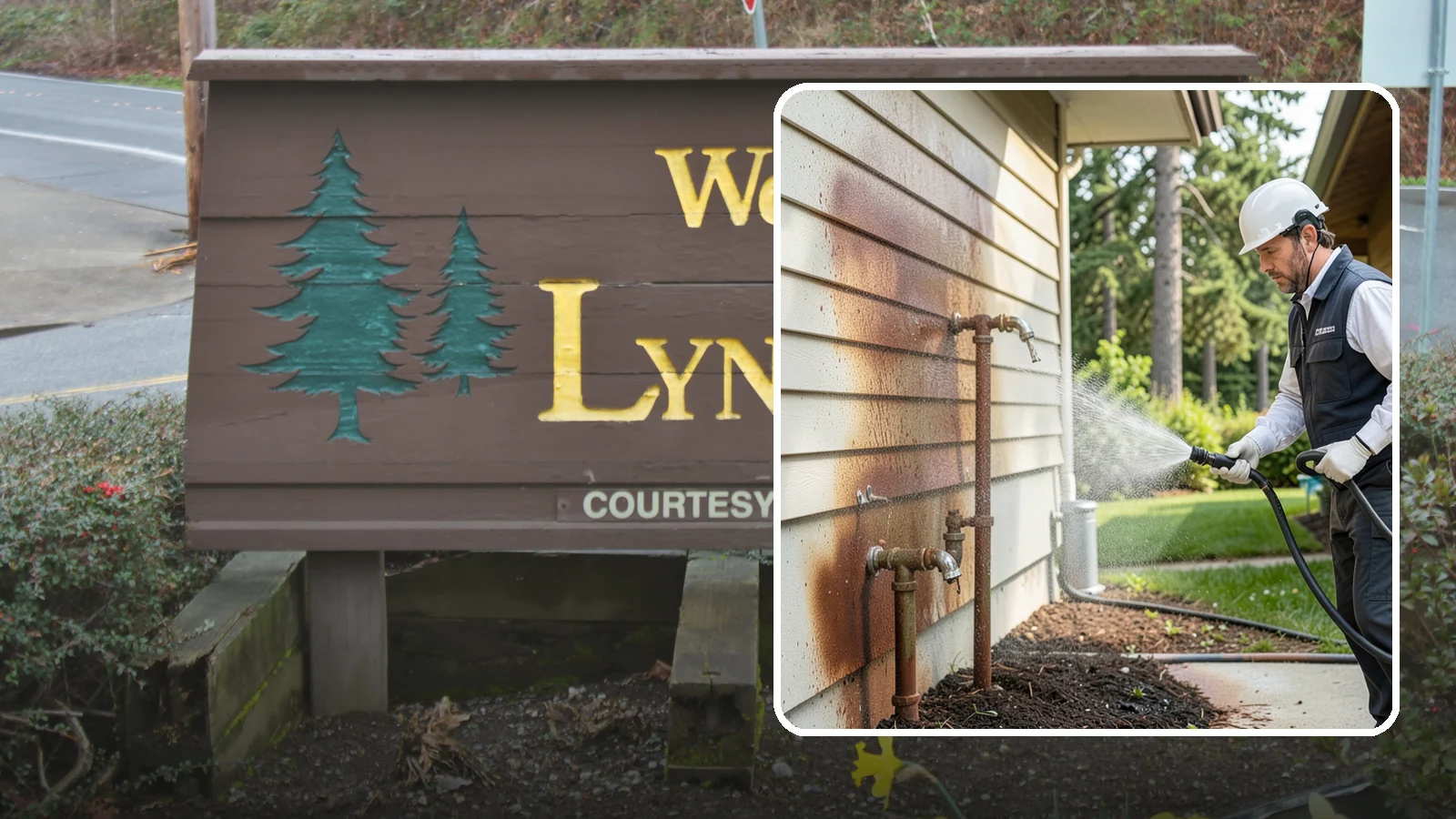 Irrigation Rust Removal in Lynnwood, Snohomish County, WA - Removal of rust stains left by sprinklers and iron-rich well water on concrete, siding, and fencing.
