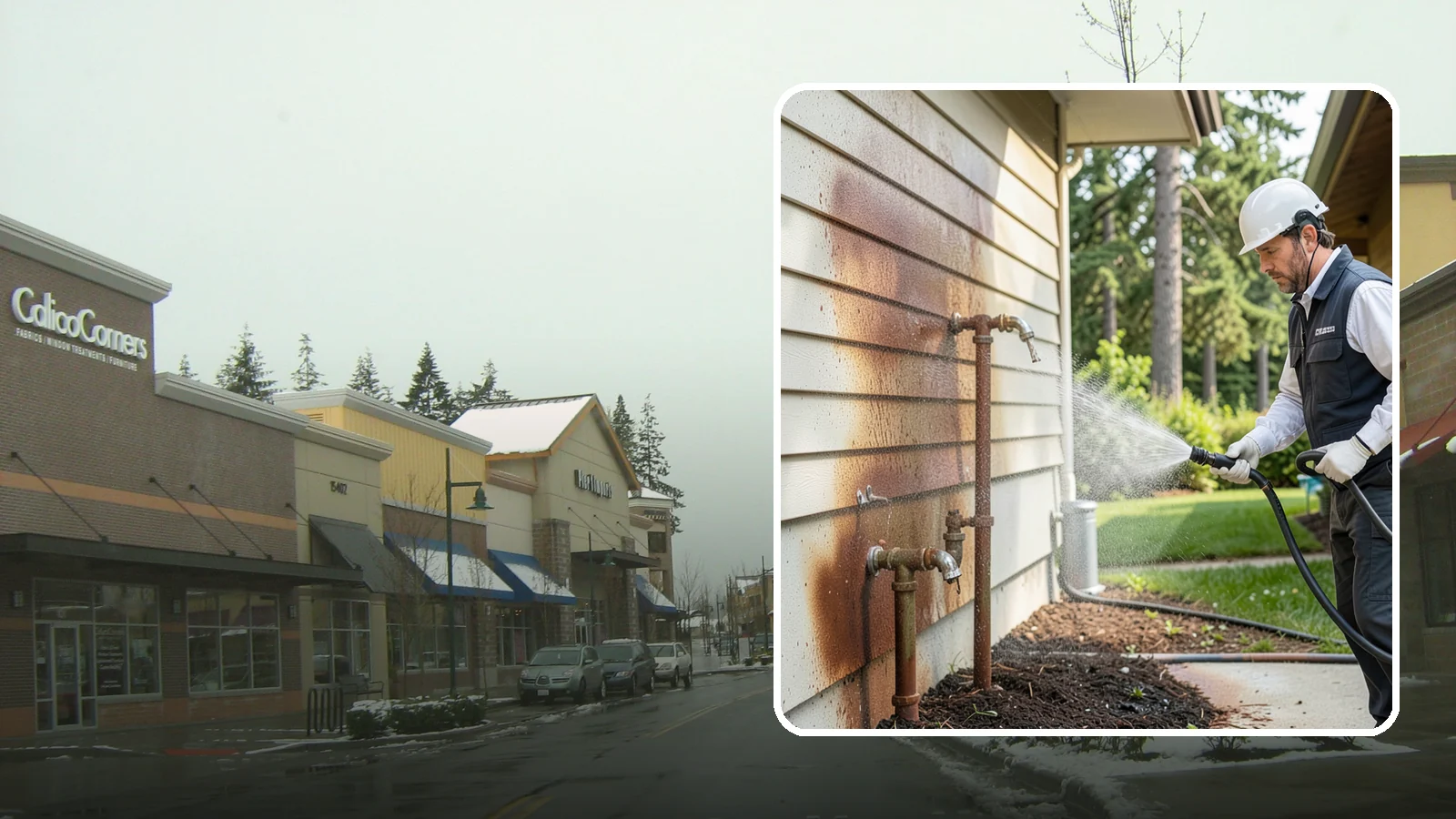 Irrigation Rust Removal in Mill Creek, Snohomish County, WA - Removal of rust stains left by sprinklers and iron-rich well water on concrete, siding, and fencing.