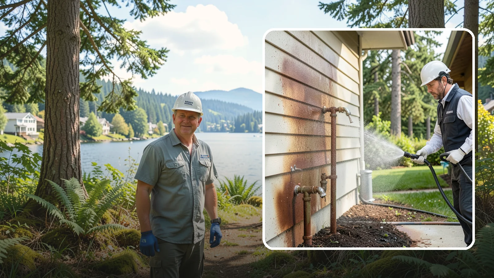 Irrigation Rust Removal in Milton, King County, WA - Removal of rust stains left by sprinklers and iron-rich well water on concrete, siding, and fencing.