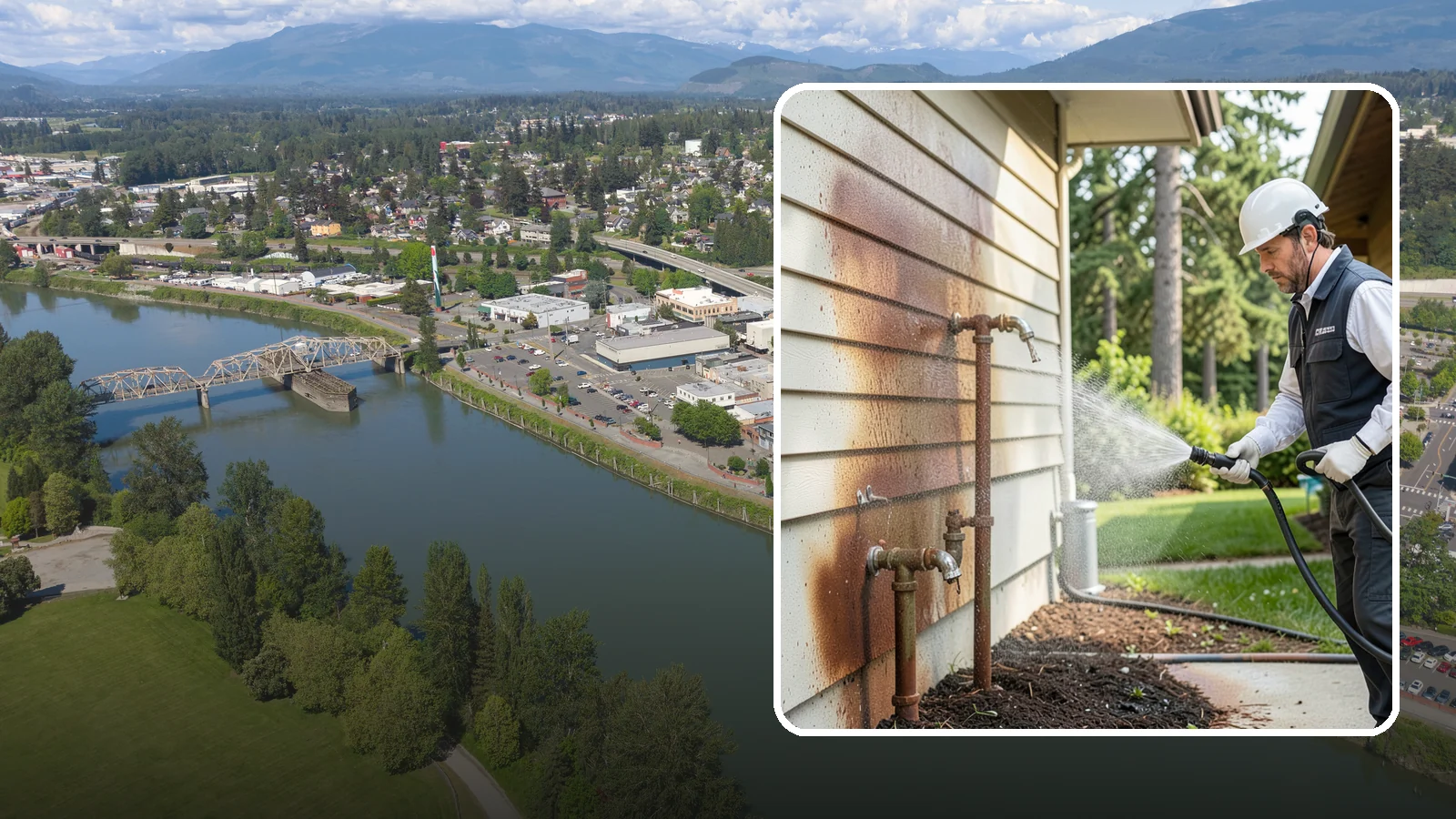 Irrigation Rust Removal in Mount Vernon, Skagit County, WA - Removal of rust stains left by sprinklers and iron-rich well water on concrete, siding, and fencing.